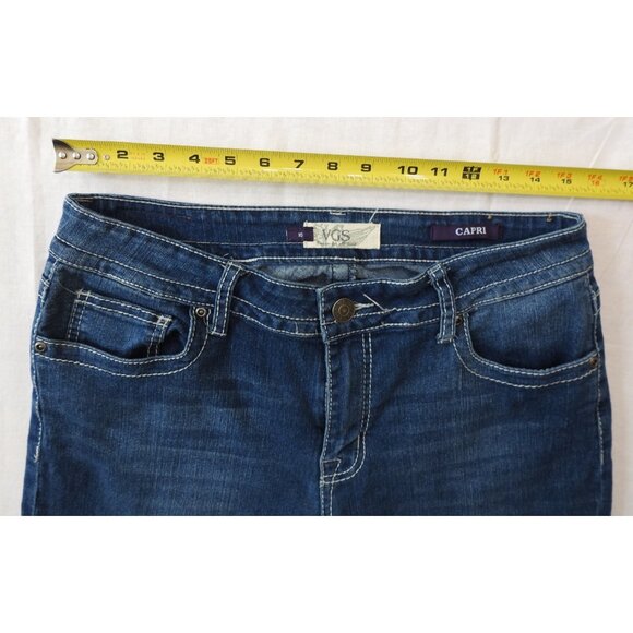 Vintage Women's VGS Sz 10 Blue Denim Jeans Capri Y2K Embroidered Dark Wash - Picture 4 of 9